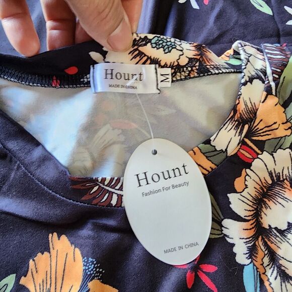 Hount Rosette Top Feminine Whimsical Sleeveless Nylon Multi Floral Black Sz Med - Picture 4 of 9